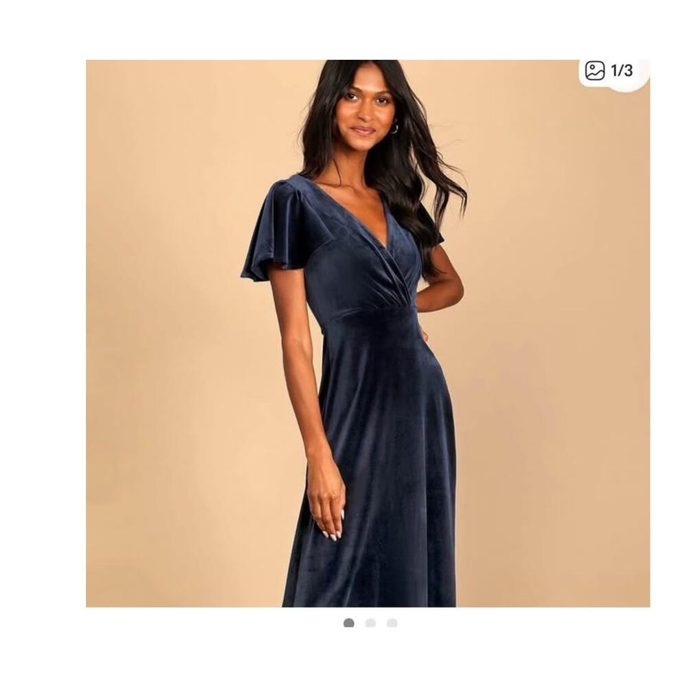 Sz S - NEW Lulus Blue Velvet Maxi Dress - Picture 1 of 7